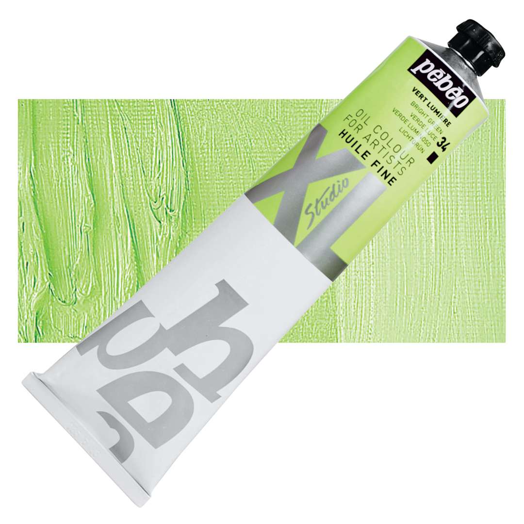Open in modal - Pebeo XL Studio Oil Paint - Bright Green, 200 ml tube and swatch