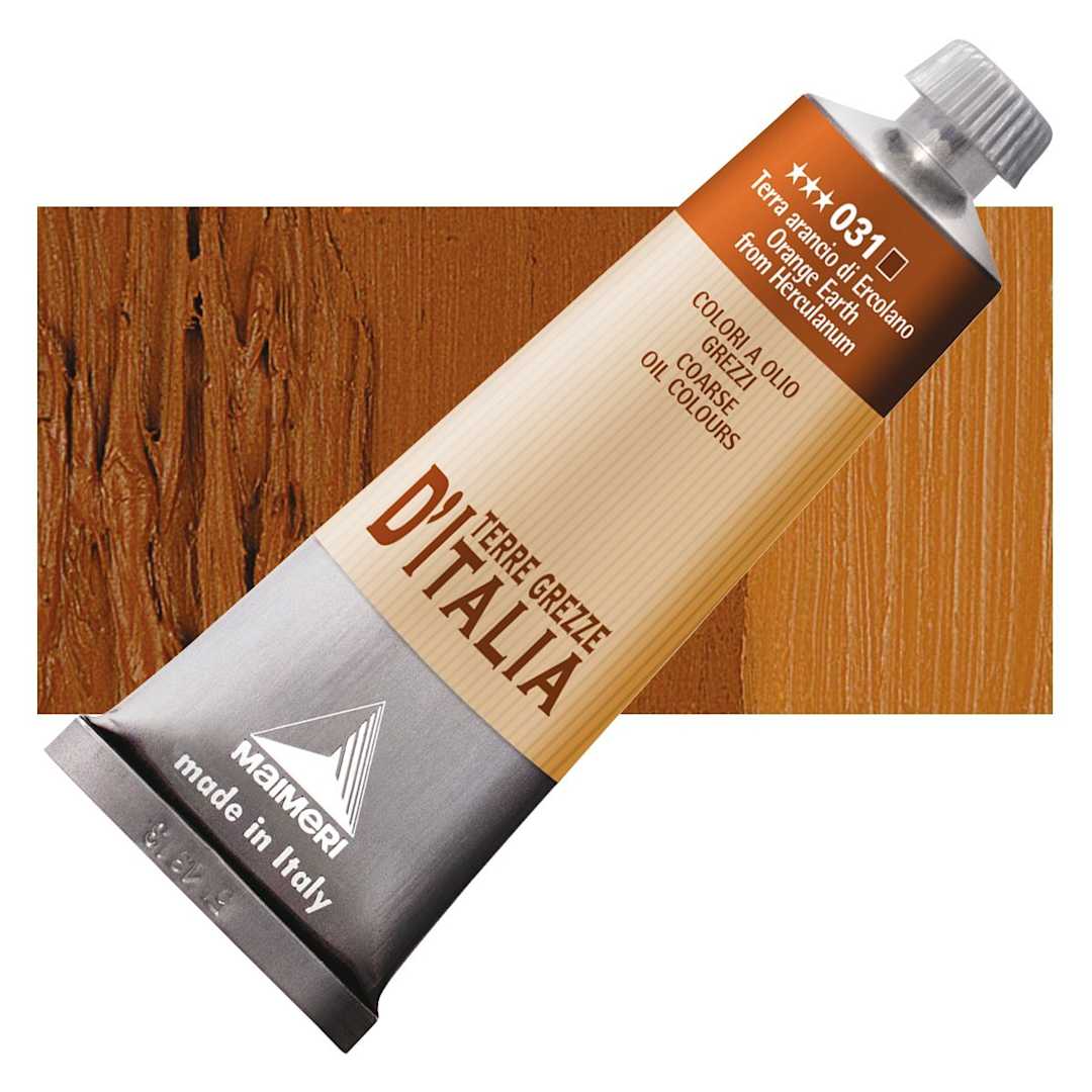 Open in modal - Maimeri Italian Natural Earth Oil Paint - Orange Earth from Herculaneum, 60 ml tube and swatch