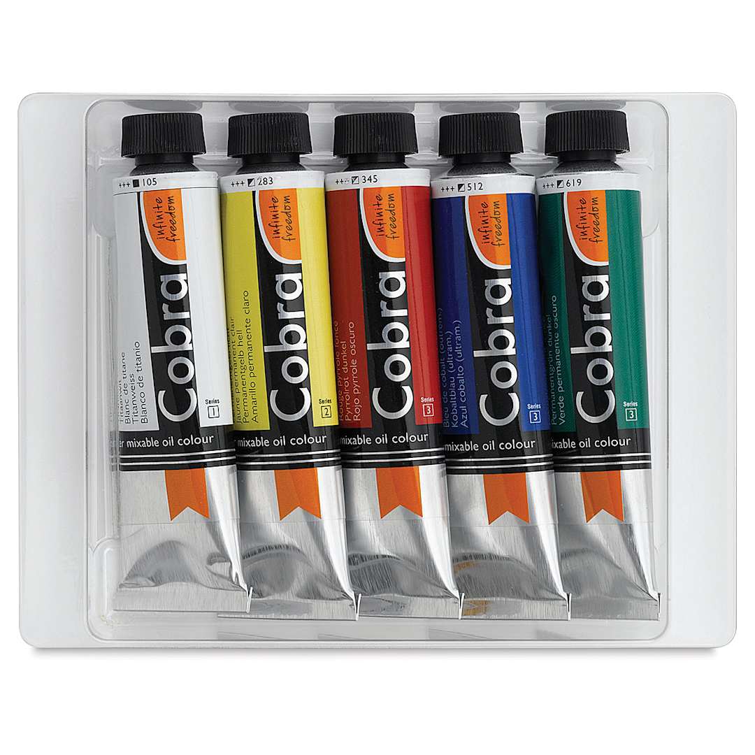Open in modal - Cobra Artist Water Mixable Oil Paint - Starter Set of 5, tubes inside tray