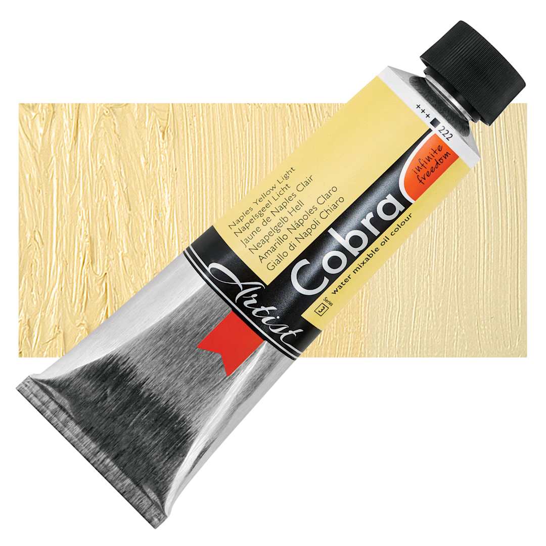 Open in modal - Cobra Artist Water Mixable Oil Paint - Naples Yellow Light, 150 ml tube and swatch