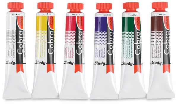 Open in modal - Royal Talens Cobra Water Mixable Oil Color Sets - Set of 6 20 ml colors shown upright