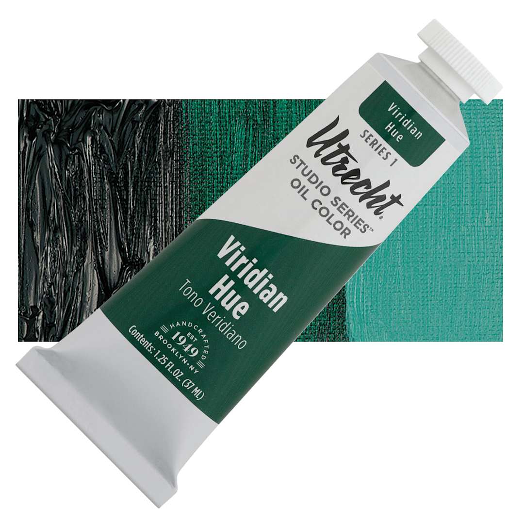 Open in modal - Utrecht Studio Series Oil Paint - Viridian Hue, 37 ml, Tube and swatch