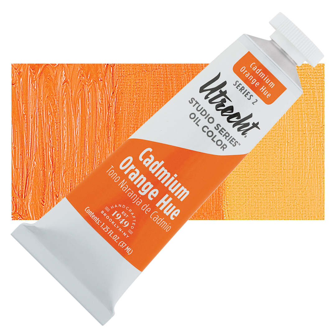 Open in modal - Utrecht Studio Series Oil Paint - Cadmium Orange Hue, 37 ml, Tube and swatch