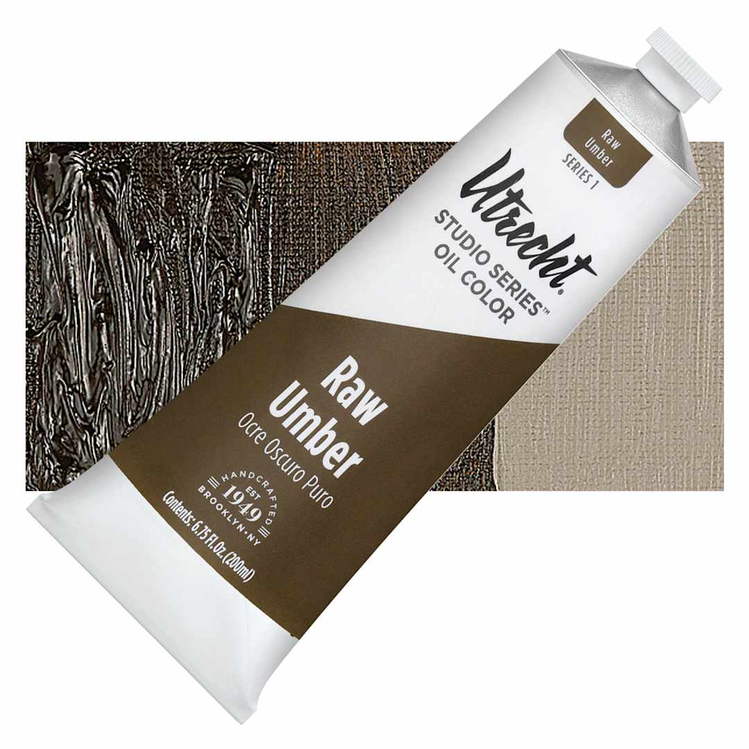 Open in modal - Utrecht Studio Series Oil Paint - Raw Umber, 200 ml tube and swatch