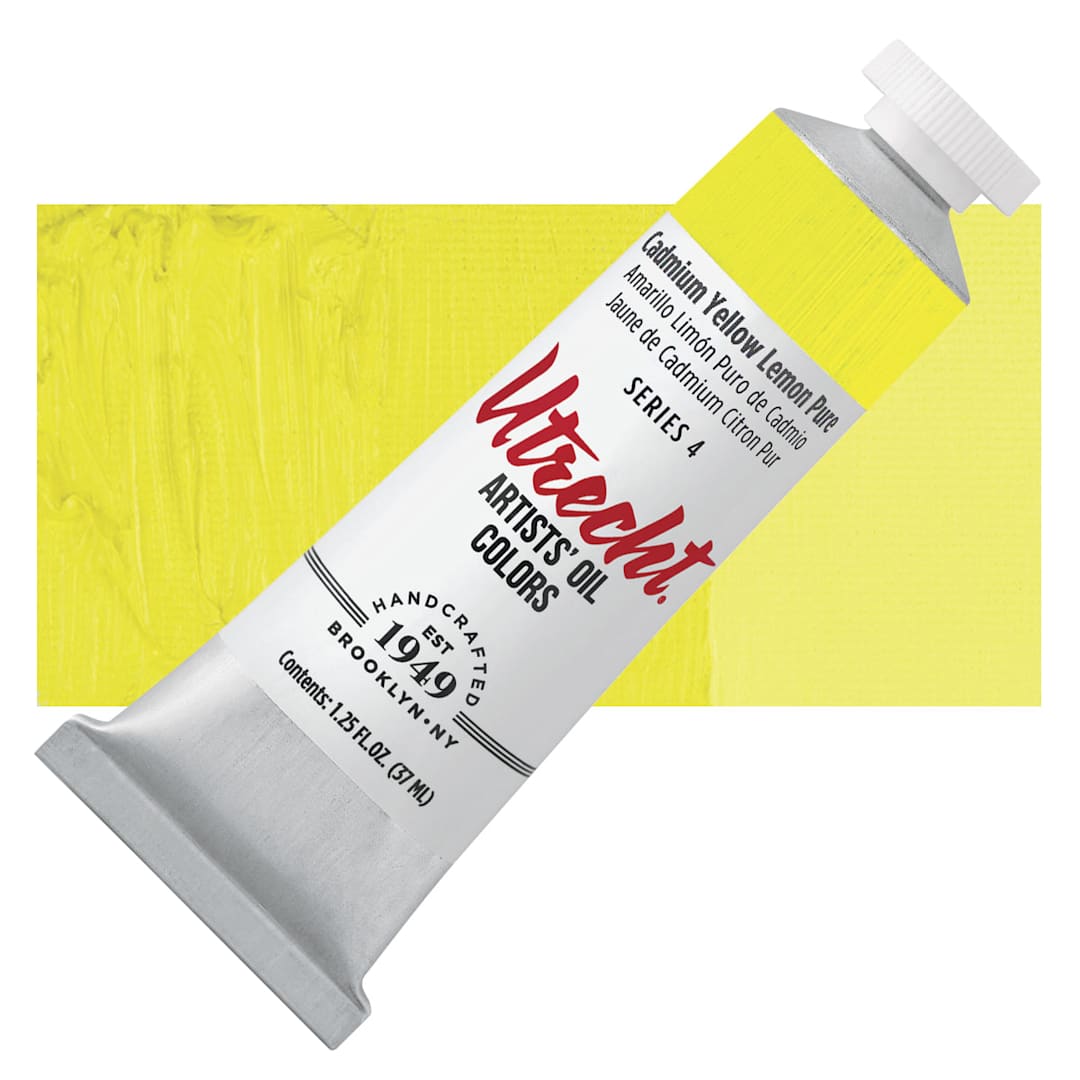 Open in modal - Utrecht Artists' Oil Paint - Cadmium Yellow Lemon, 37 ml tube tube and swatch