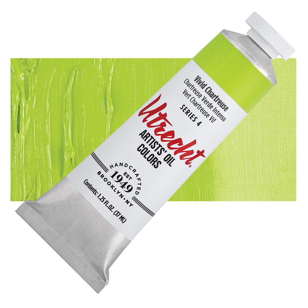 Open in modal - Utrecht Artists' Oil Paint - Vivid Chartreuse 37 ml tube and swatch