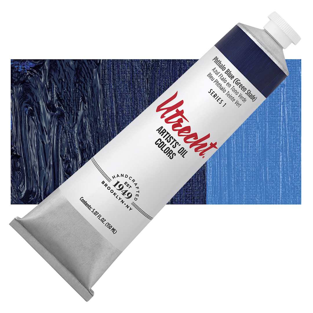 Open in modal - Utrecht Artists' Oil Paint - Phthalo Blue Green Shade, 150 ml tube and swatch