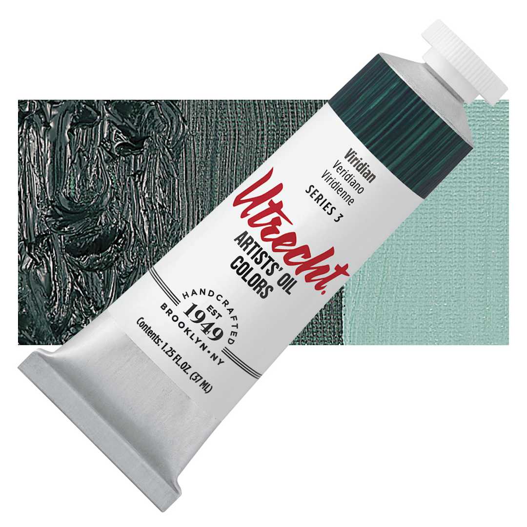 Open in modal - Utrecht Artists' Oil Paint - Viridian, 37 ml tube and swatch