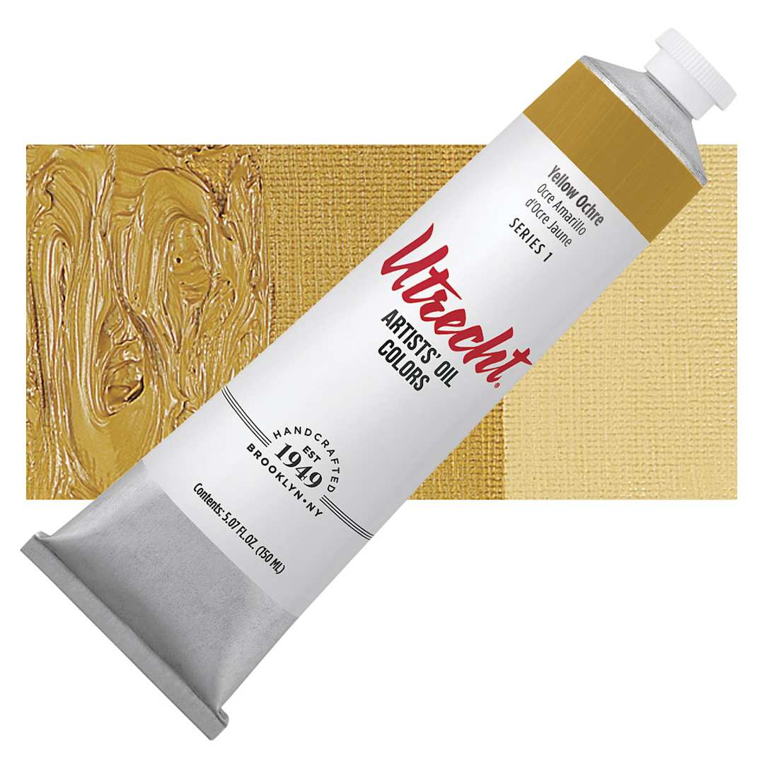 Open in modal - Utrecht Artists' Oil Paint - Yellow Ochre, 150 ml tube and swatch