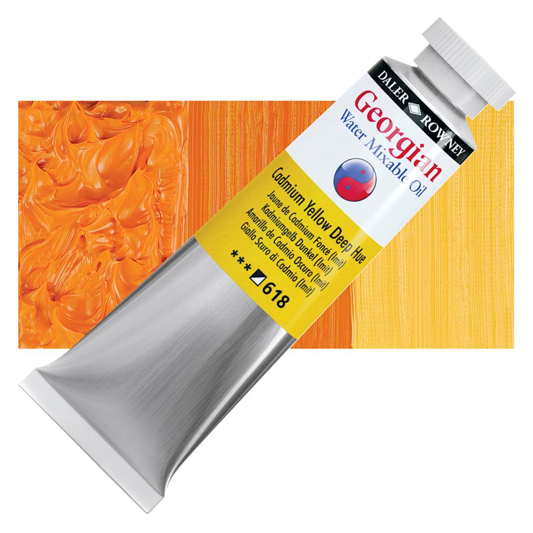 Open in modal - Georgian Water Mixable Oil - Cadmium Yellow Deep Hue, 37 ml tube and swatch