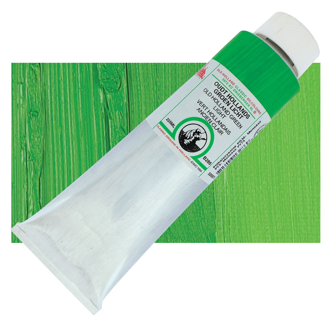 Open in modal - Old Holland Classic Oil Color - Old Holland Green Light, 225 ml tube and swatch