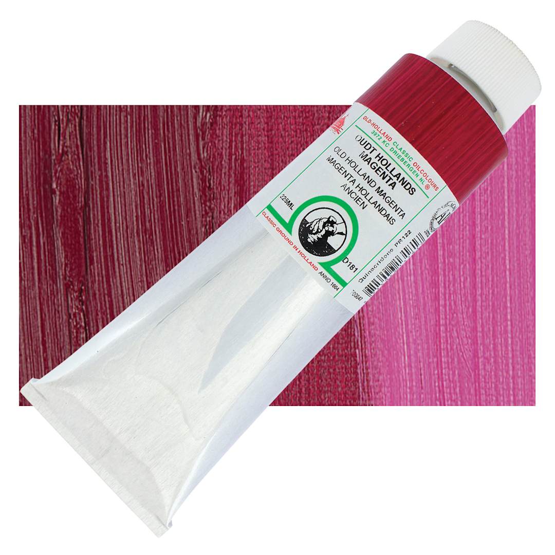 Open in modal - Old Holland Classic Oil Color - Old Holland Magenta, 225 ml tube and swatch