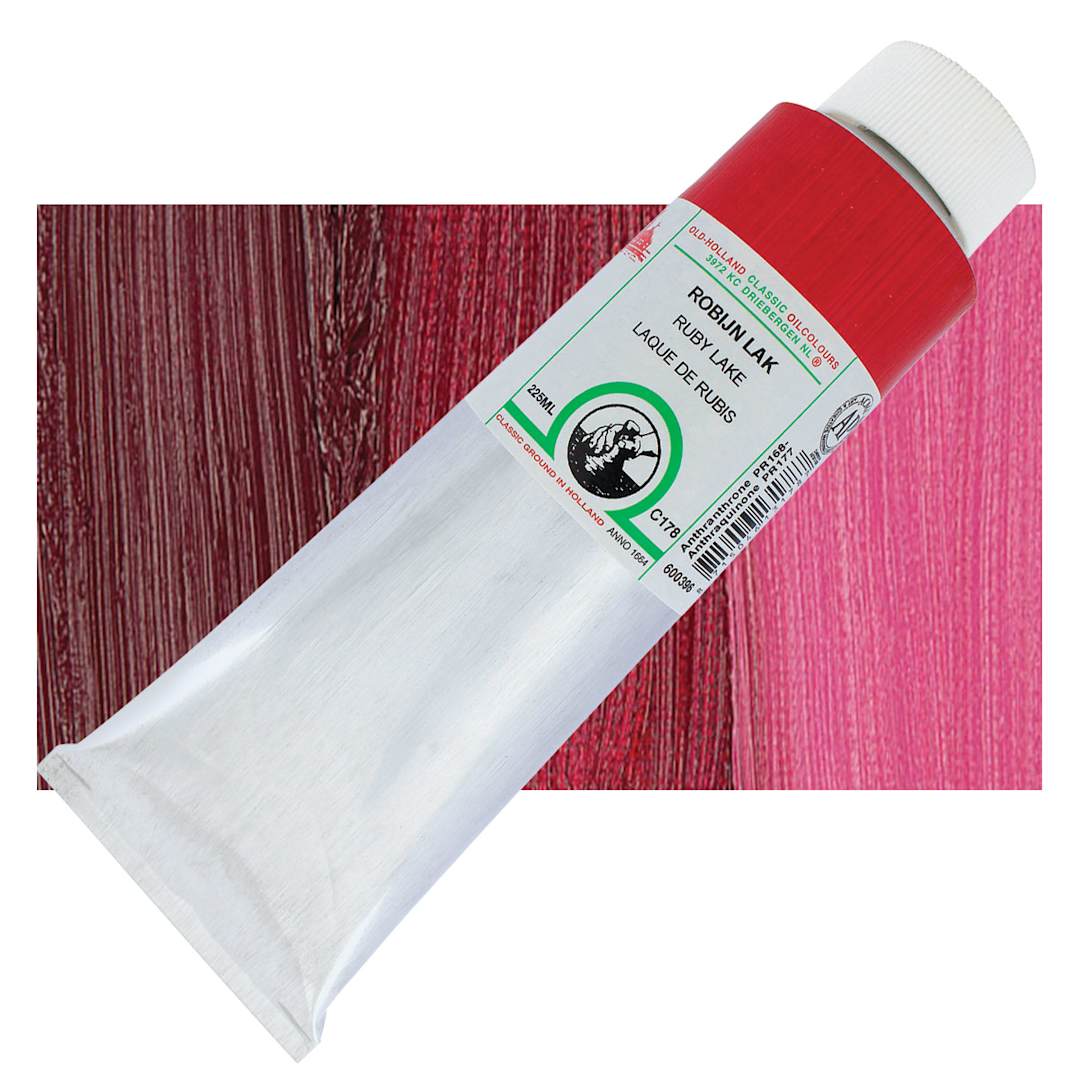 Open in modal - Old Holland Classic Oil Color - Ruby Lake, 225 ml tube and swatch