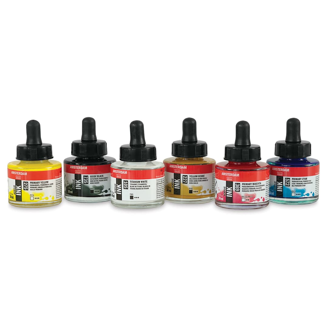Open in modal - Amsterdam Acrylic Ink - Component Inks of 6 pc Basic set in row