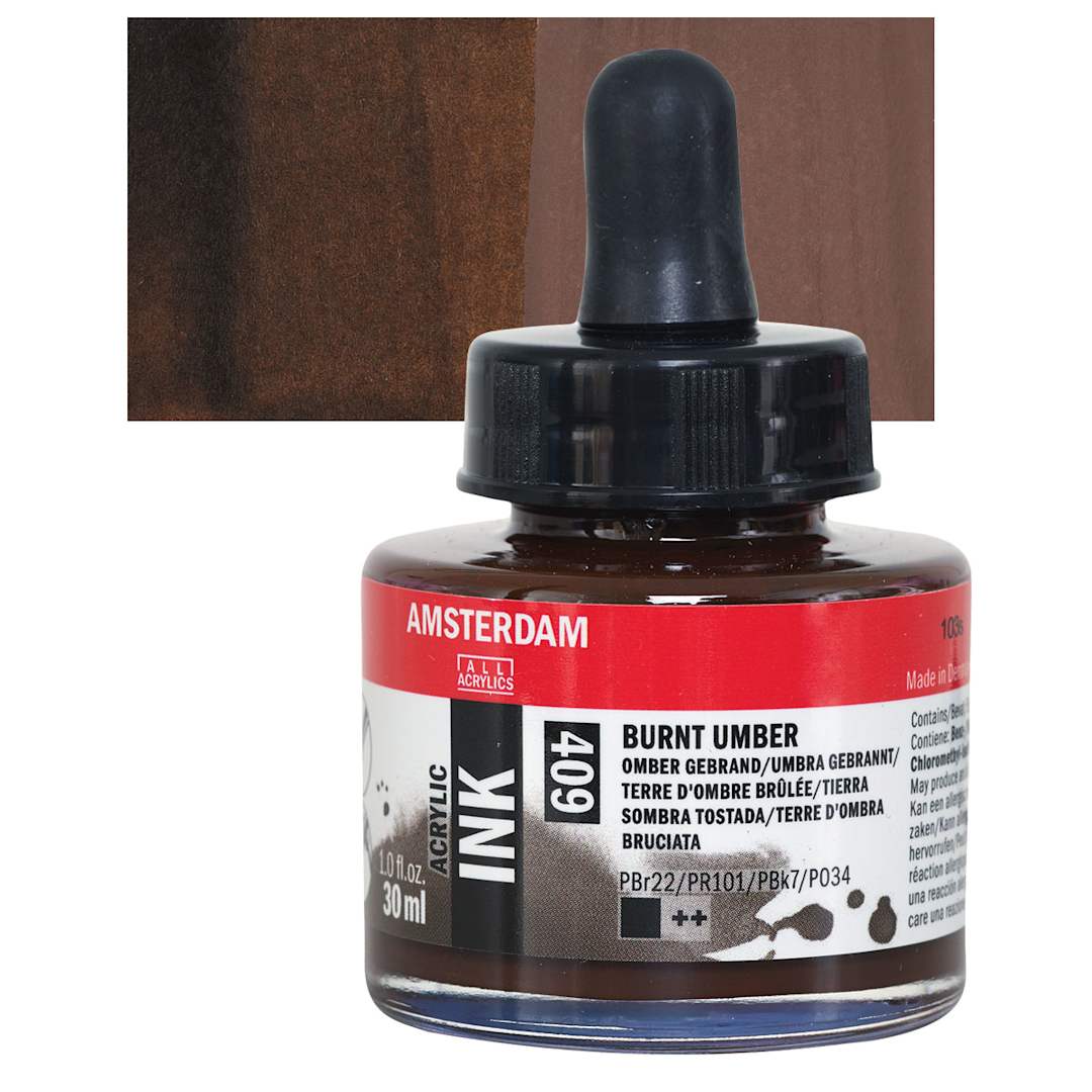Open in modal - Amsterdam Acrylic Ink - Burnt Umber, 30 ml bottle and swatch