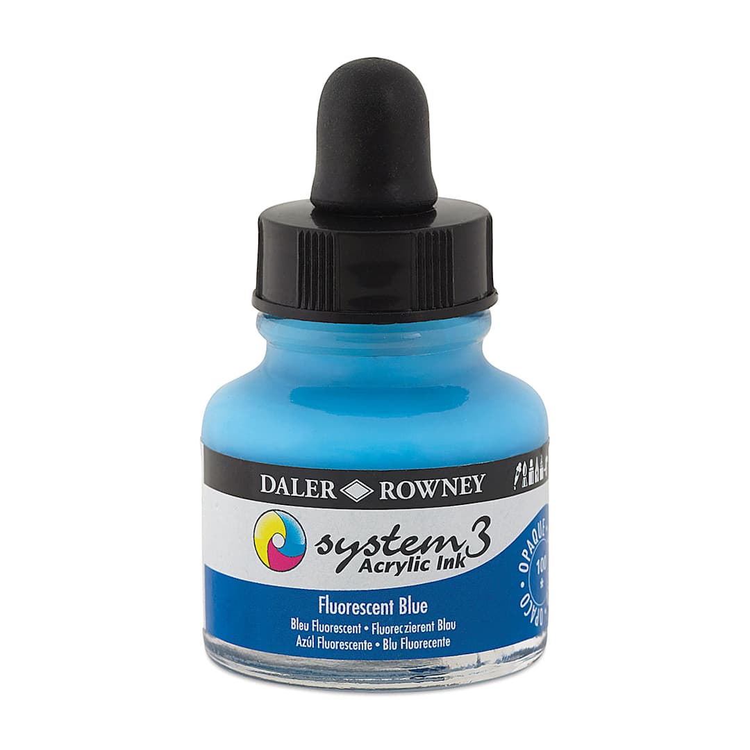 Open in modal - Daler-Rowney System3 Acrylic Ink - Fluorescent Blue, 1 oz
