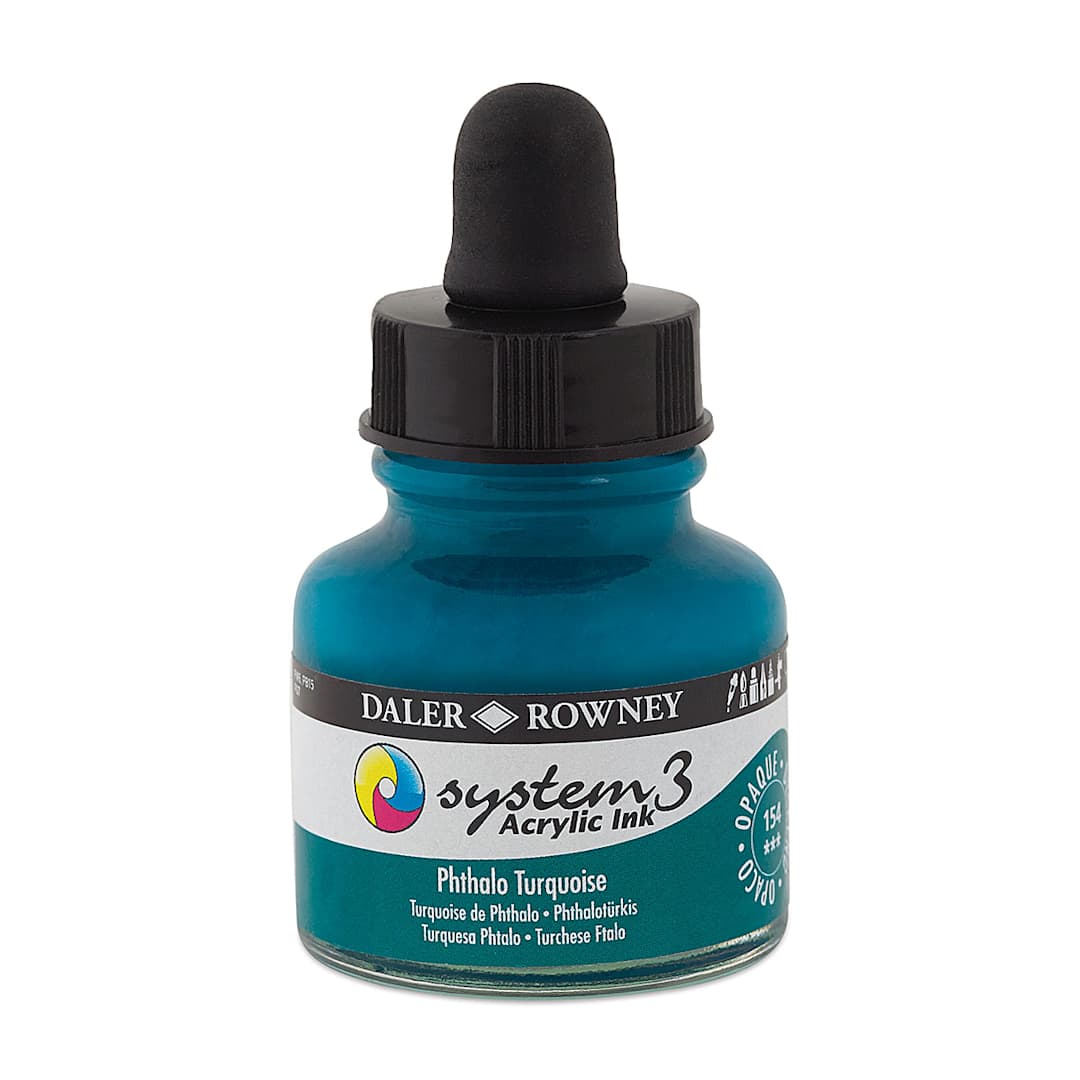 Open in modal - Daler-Rowney System3 Acrylic Ink - Phthalo Turquoise, 1 oz
