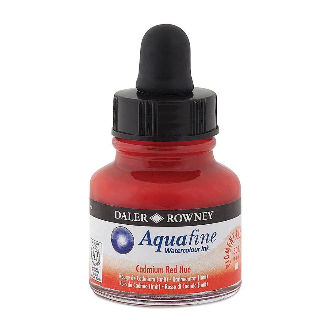 Open in modal - Daler-Rowney Aquafine Watercolour Inks - Single bottle of Cadmium Red Hue 