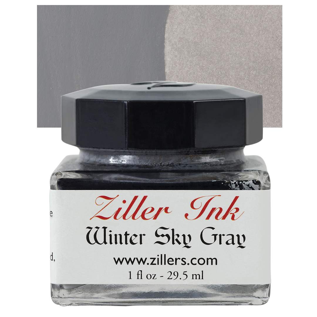 Open in modal - Ziller Ink - Winter Sky Gray, 1 oz bottle and swatch
