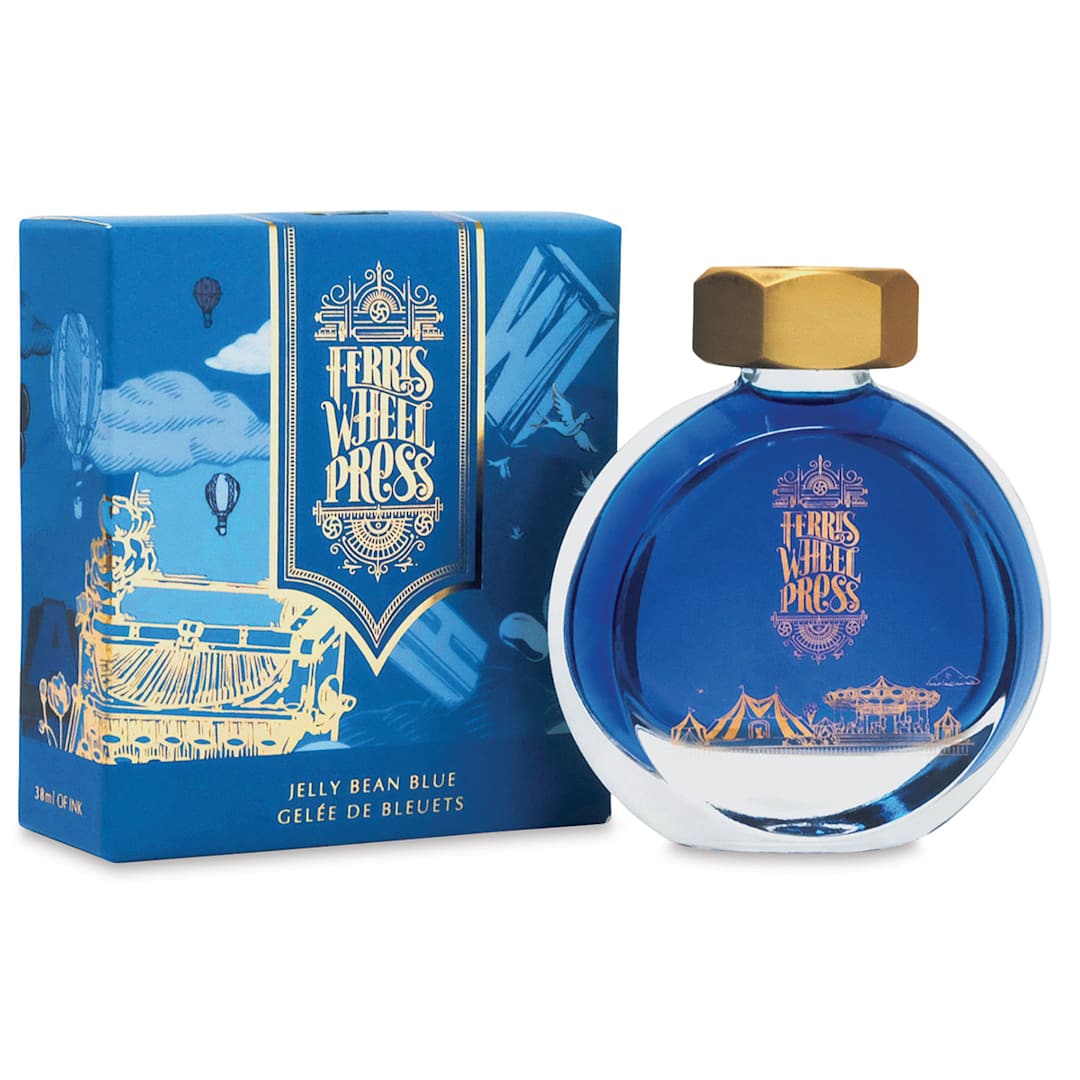 Open in modal - Ferris Wheel Press Fountain Pen Ink - Jelly Bean Blue, 38 ml (bottle of ink and box)