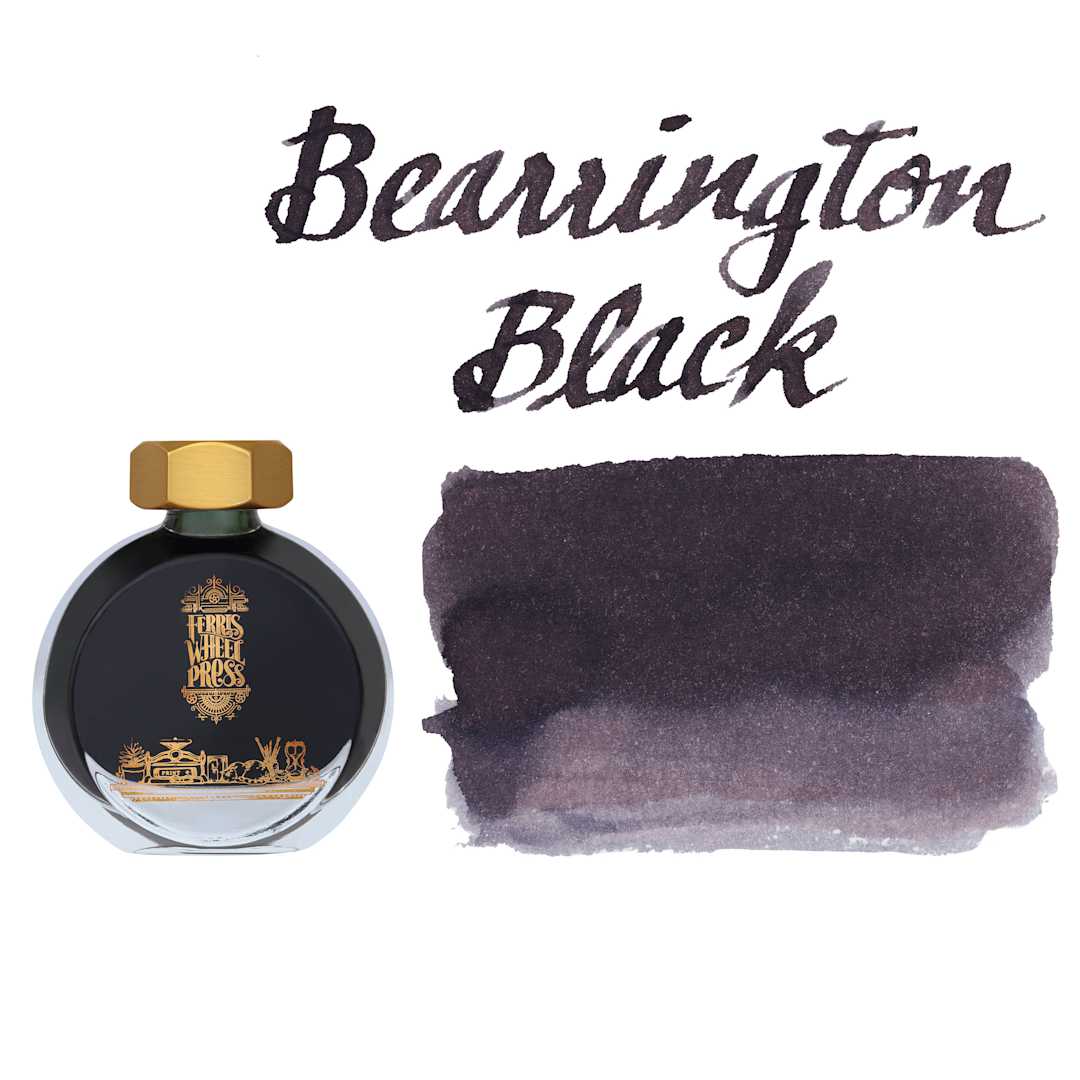 Open in modal - Ferris Wheel Press Fountain Pen Ink - Bearrington Black, 38 ml, swatch and bottle
