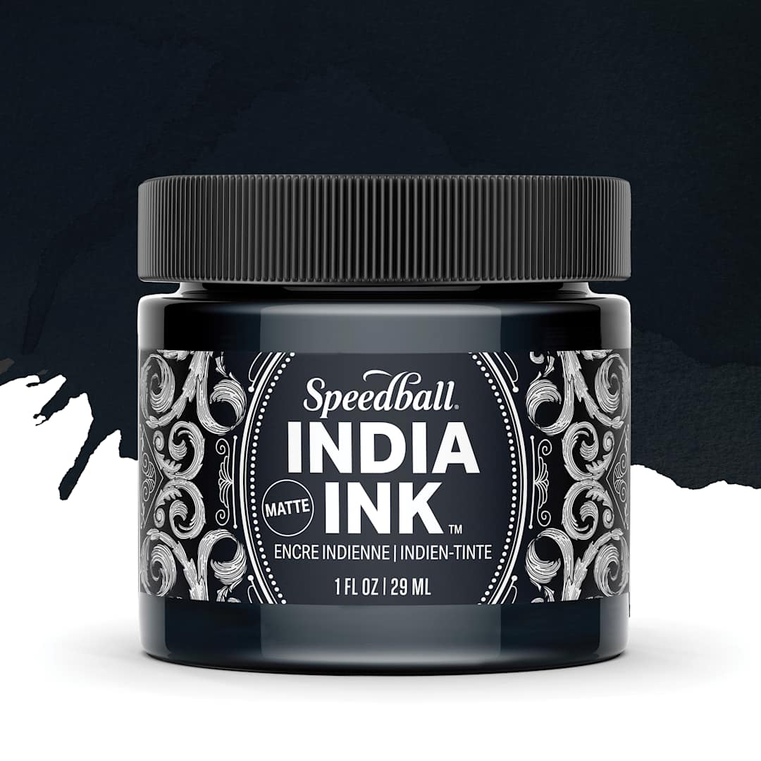 Open in modal - Speedball India Ink - Matte Black Velvet, 1 oz, swatch jar with swatch