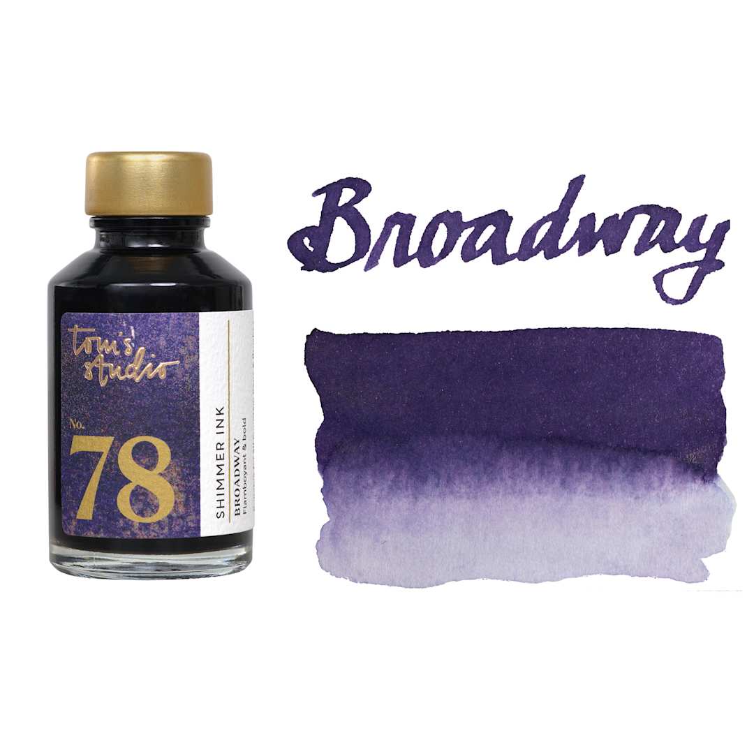 Open in modal - Tom's Studio Shimmer Fountain Pen Ink - Broadway, swatch and jar