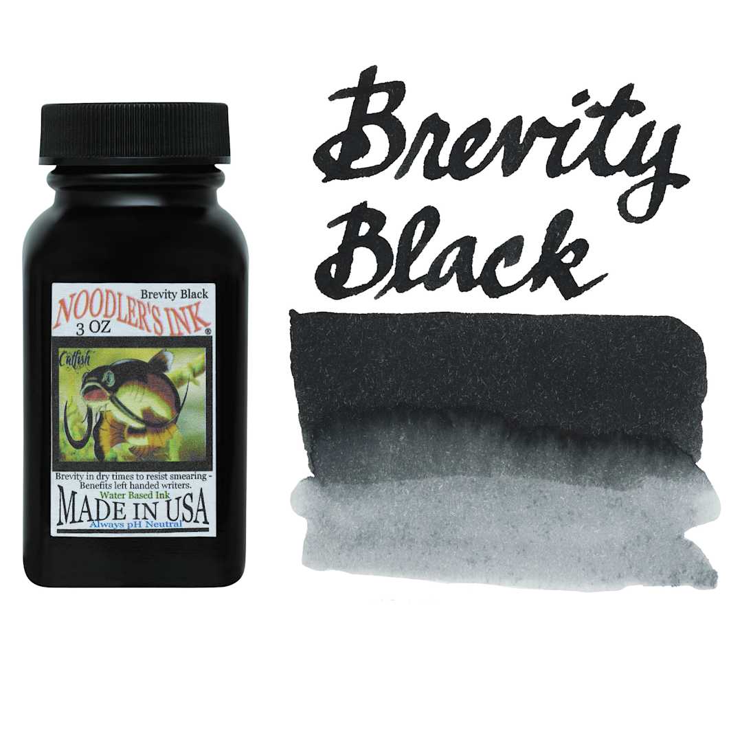 Open in modal - Noodler's Ink Fountain Pen Ink - Brevity Black, swatch and bottle