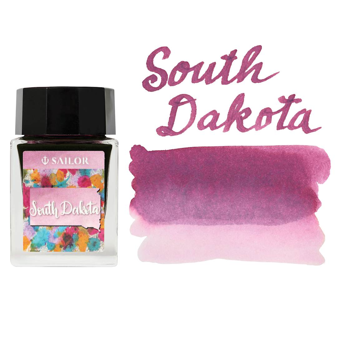 Open in modal - Sailor USA State Ink - South Dakota, Light Purple Pink, 20 ml, swatch and bottle