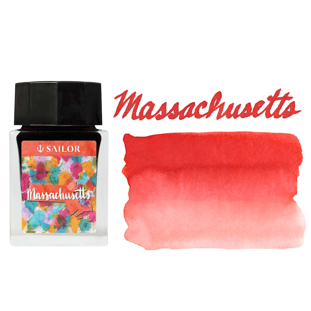 Open in modal - Sailor USA State Ink - Massachusetts, Autumn Orange, 20 ml, swatch and bottle