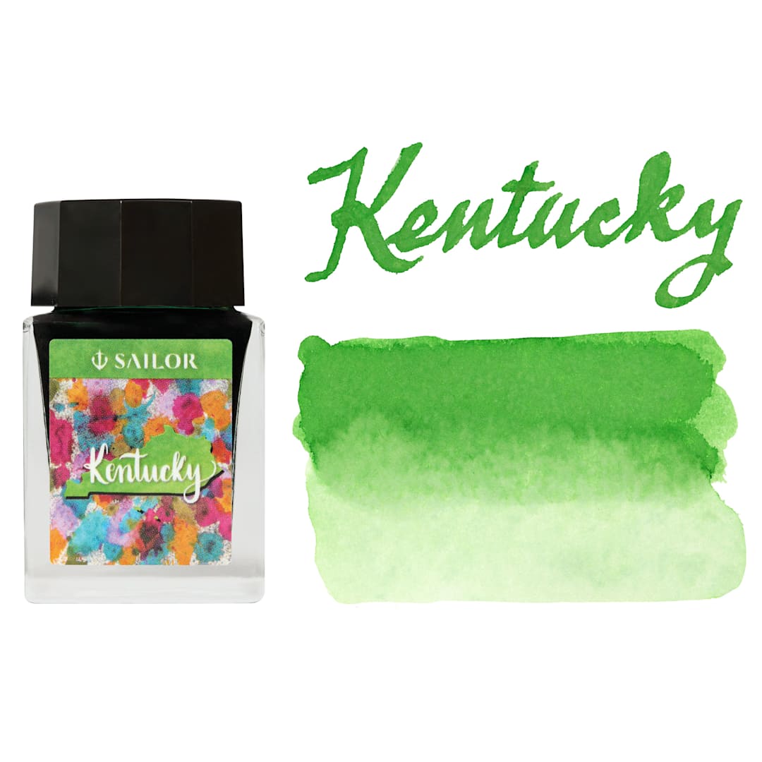 Open in modal - Sailor USA State Ink - Kentucky, Green, 20 ml, swatch and bottle