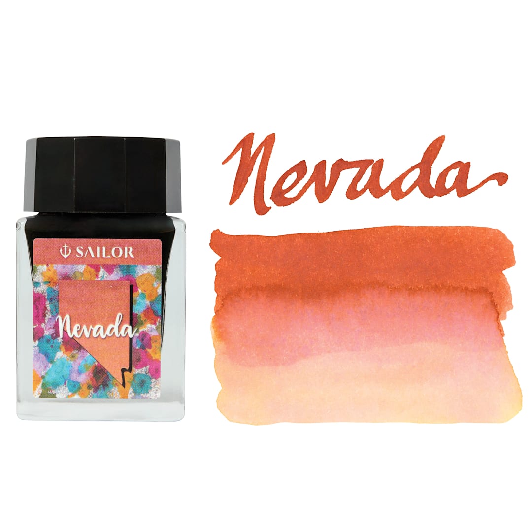 Open in modal - Sailor USA State Ink - Nevada, Reddish Brown, 20 ml, swatch and bottle