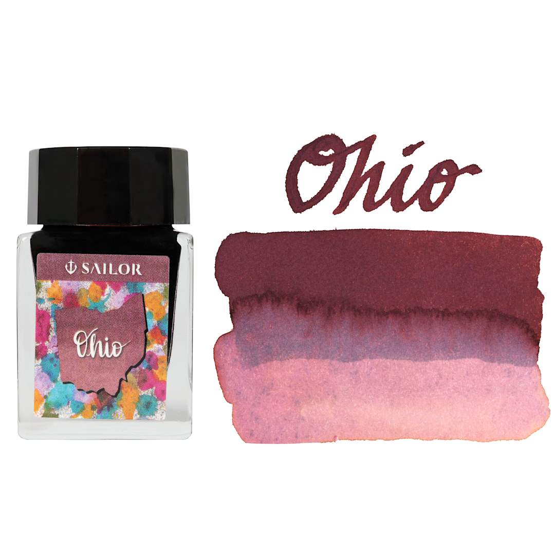 Open in modal - Sailor USA State Ink - Ohio, Mahogany, 20 ml, swatch and bottle