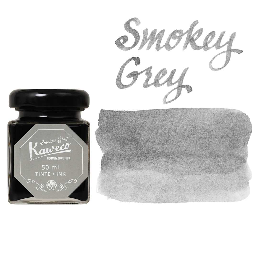 Open in modal - Kaweco Fountain Pen Ink - Smokey Grey, swatch and bottle