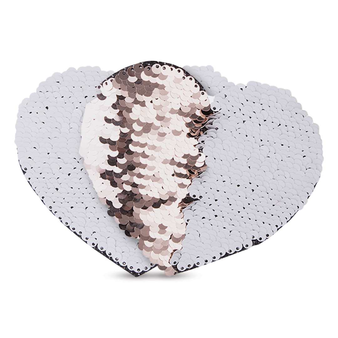 Open in modal - Craft Express Sublimation Printing Flip Sequin Patches - Heart, 4" x 4.75", Champagne, Pkg of 2