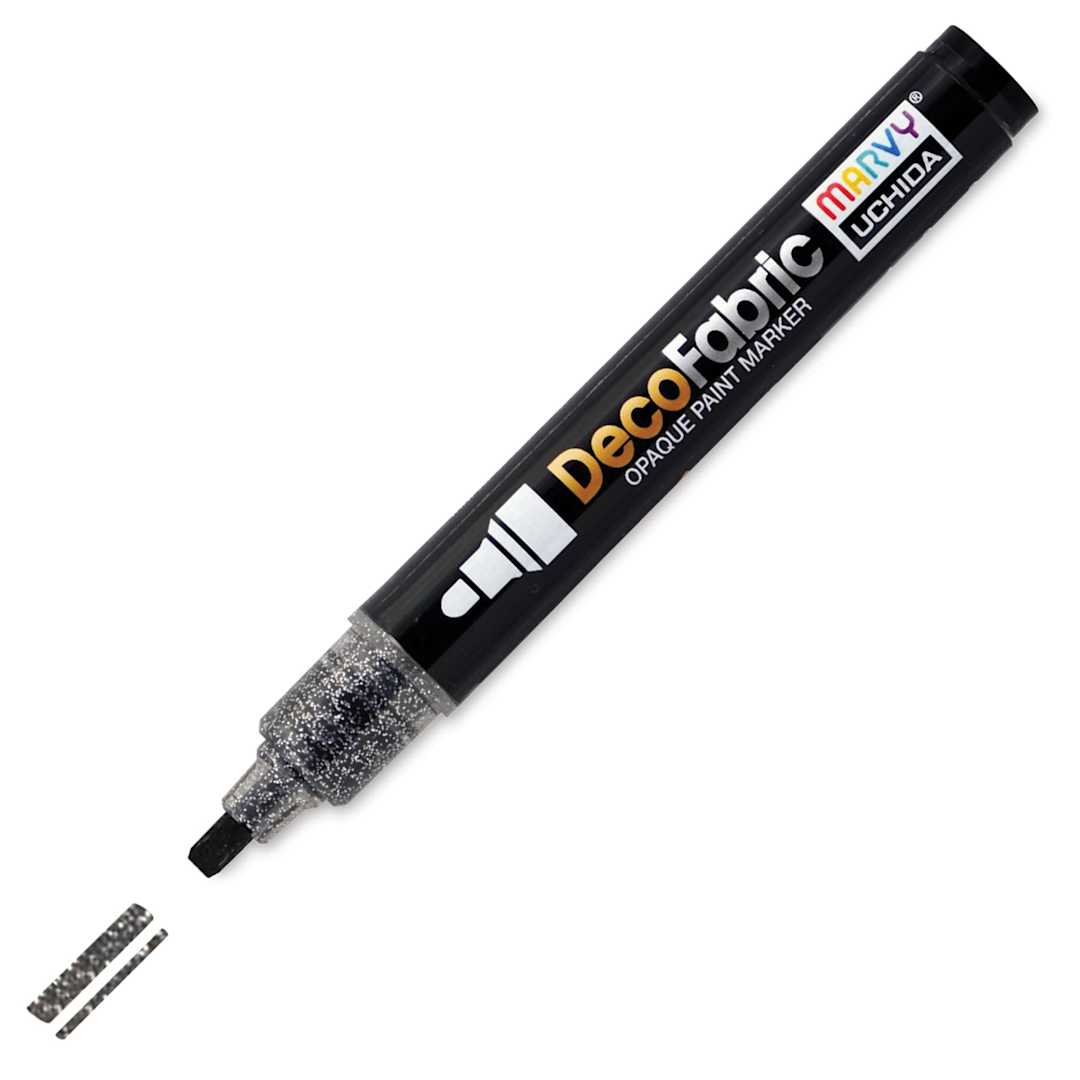 Open in modal - Marvy Uchida DecoFabric Opaque Paint Marker - Glitter Black, Medium Tip