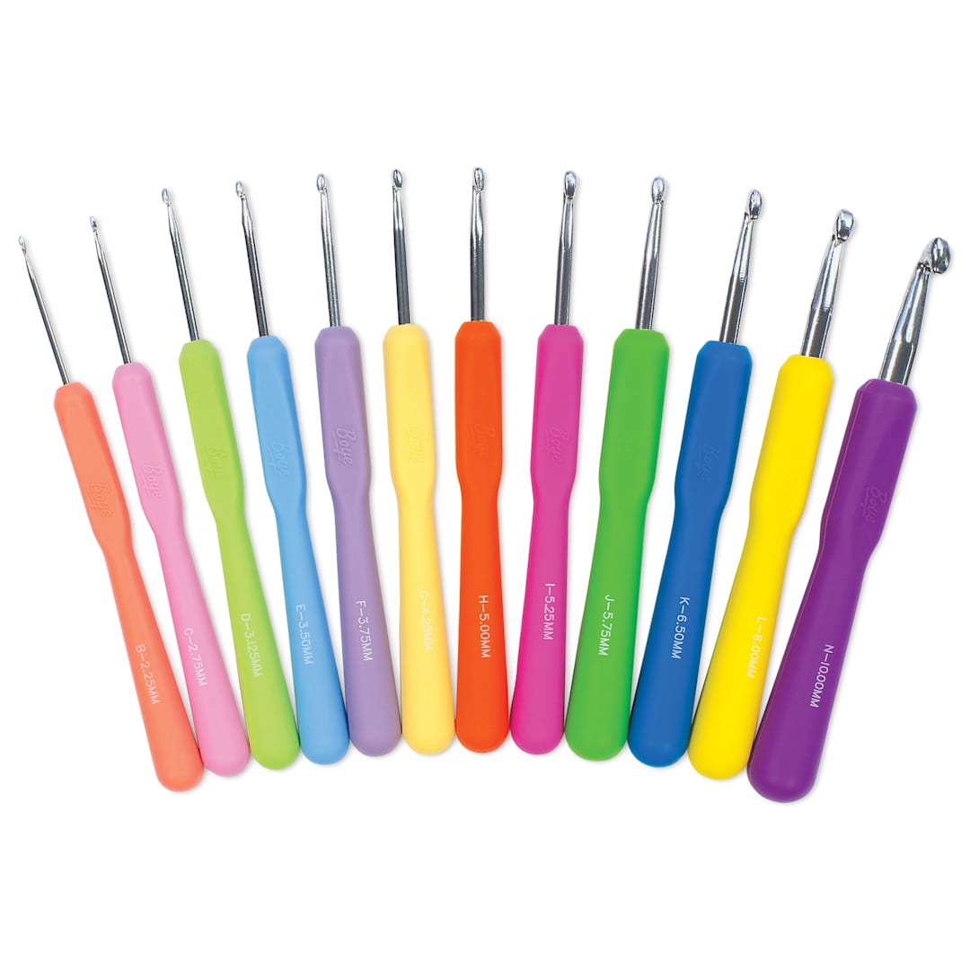 Open in modal - Boye Ergo Crochet Hooks - Set of 12, B-L and N, Pastel and Fluorescent Colors