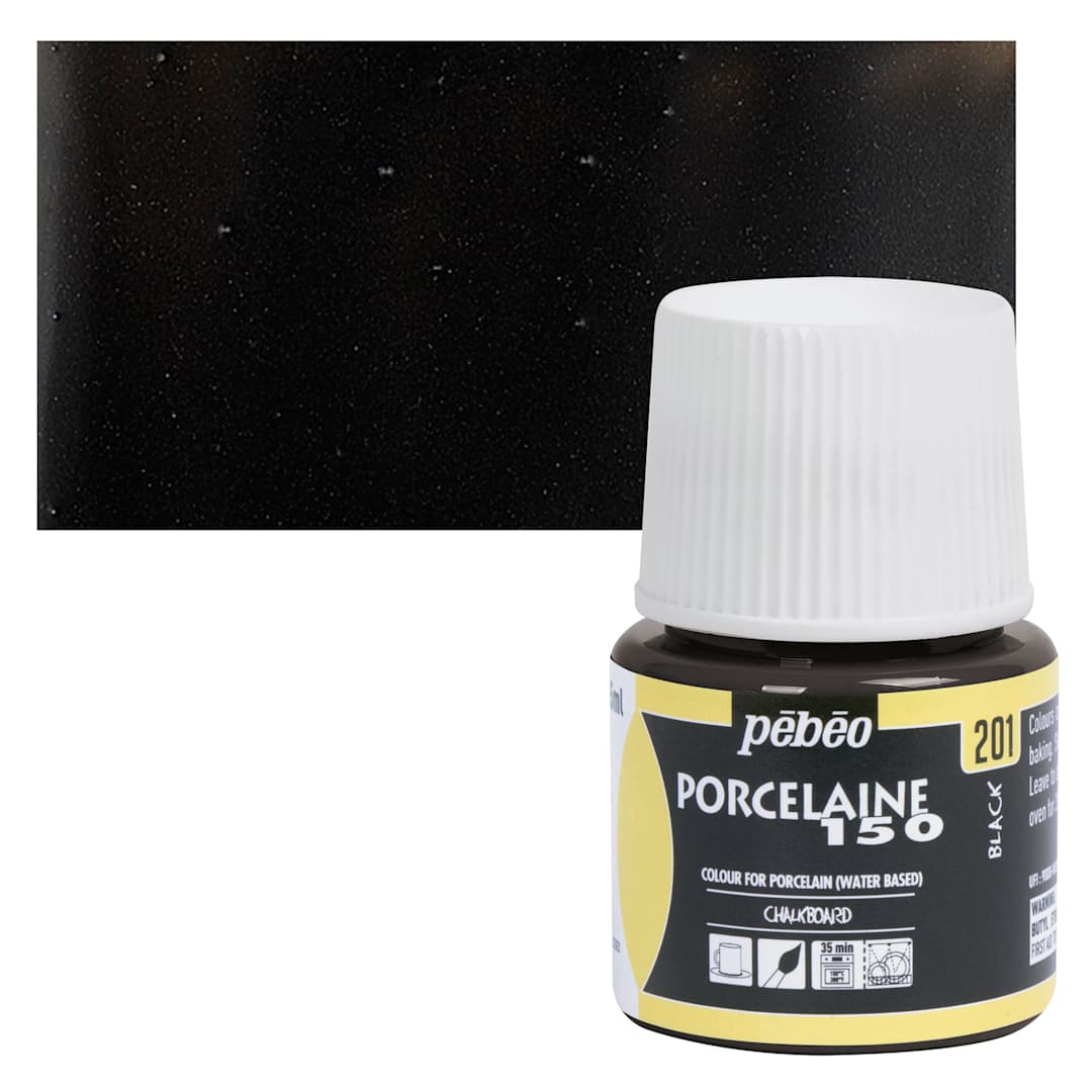 Open in modal - Pebeo Porcelaine 150 Paint - Chalkboard Black, Opaque, 45 ml bottle and swatch