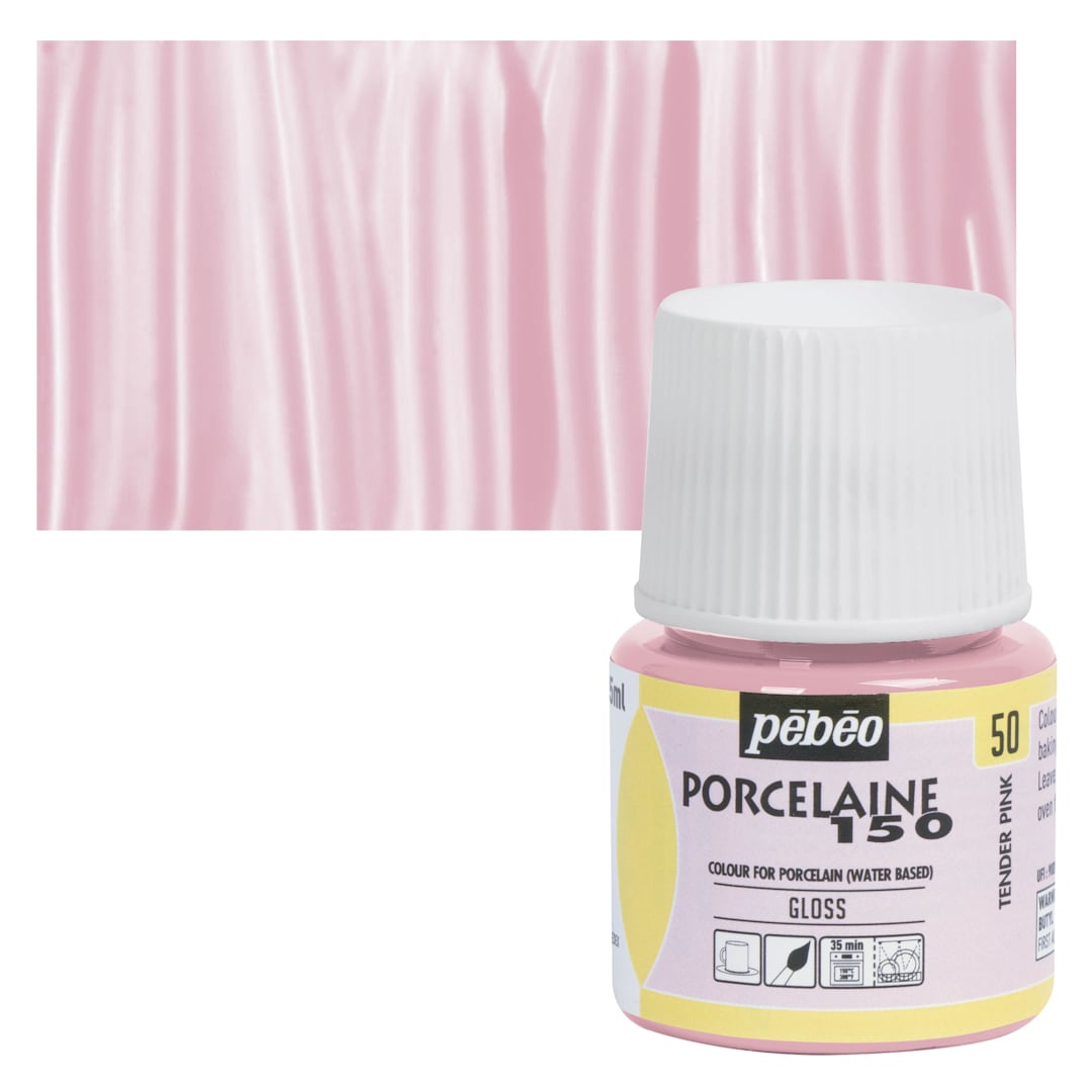 Open in modal - Pebeo Porcelaine 150 Paint - Tender Pink, Opaque, 45 ml bottle and swatch