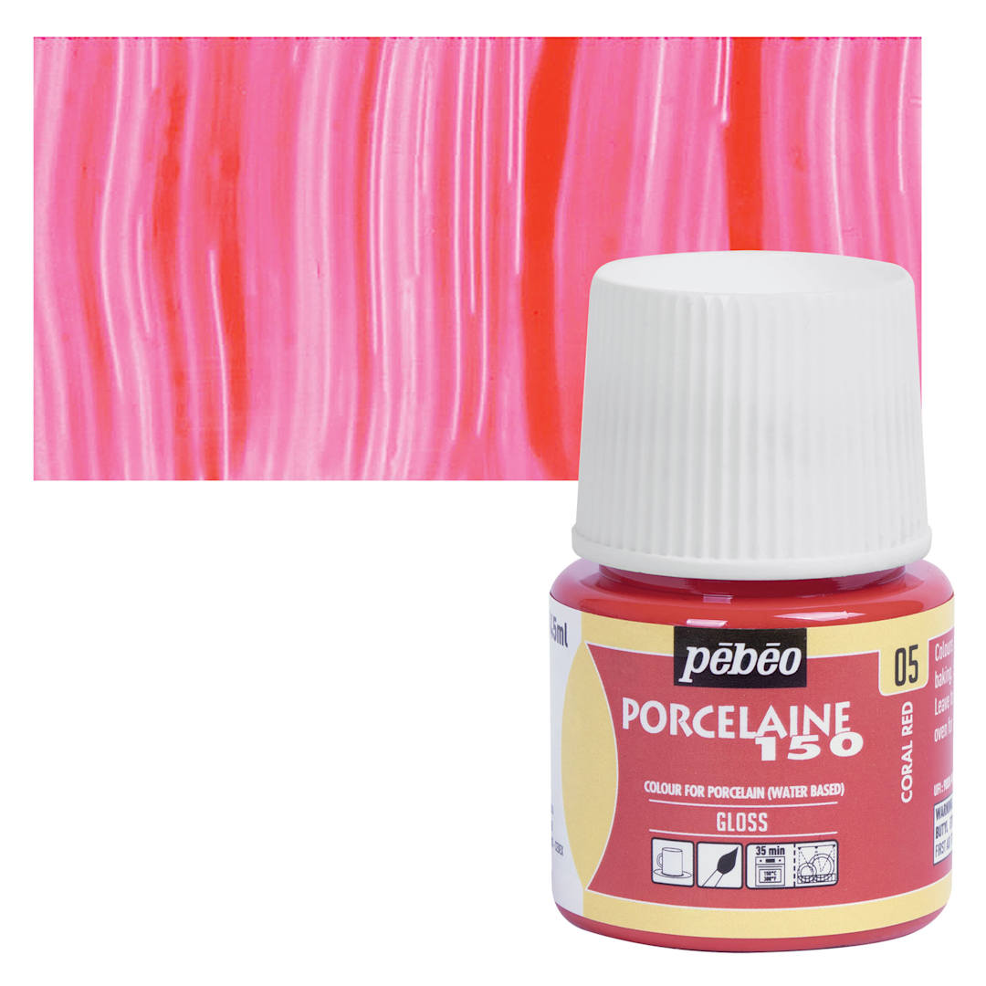 Open in modal - Pebeo Porcelaine 150 Paint - Coral, Transparent, 45 ml bottle and swatch