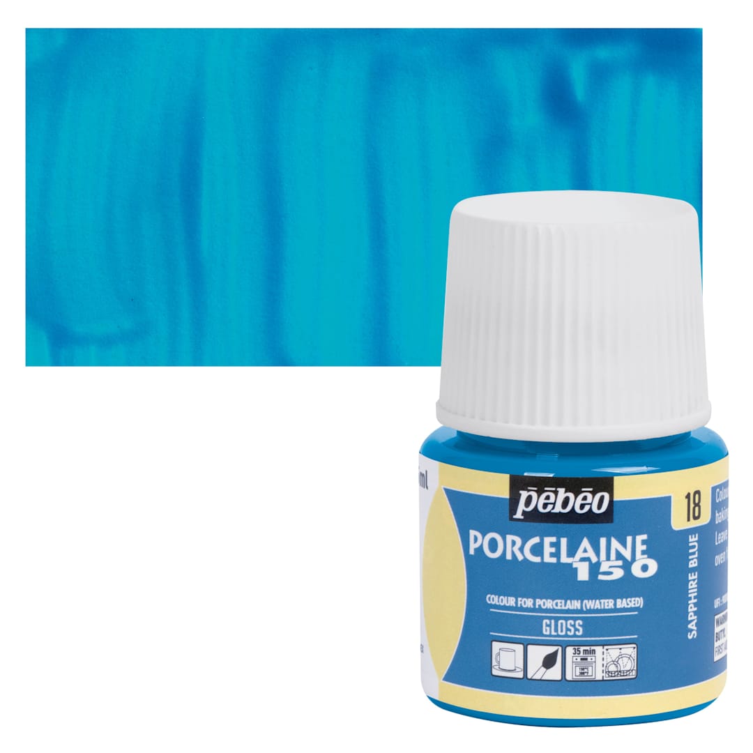 Open in modal - Pebeo Porcelaine 150 Paint - Sapphire, Transparent, 45 ml bottle and swatch