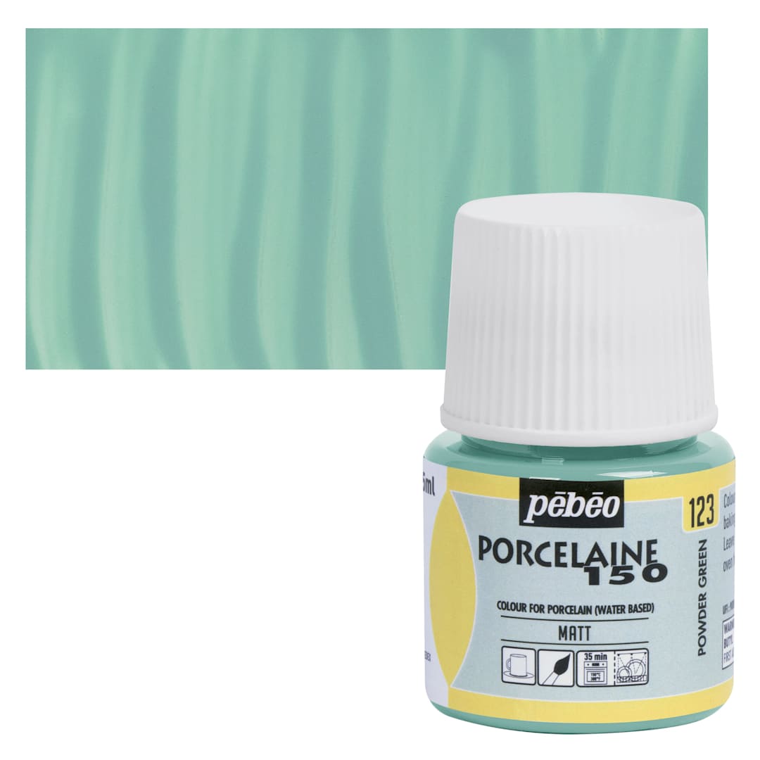 Open in modal - Pebeo Porcelaine 150 Paint - Chalk Powder Green, 45 ml bottle and swatch