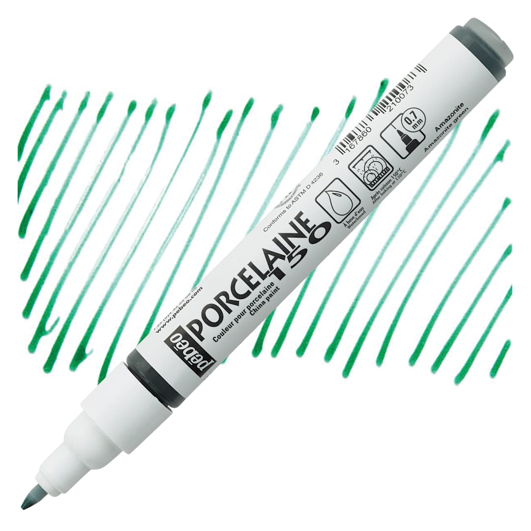 Open in modal - Pebeo Porcelaine 150 Paint Marker - Amazonite Green, Fine Point marker and swatch
