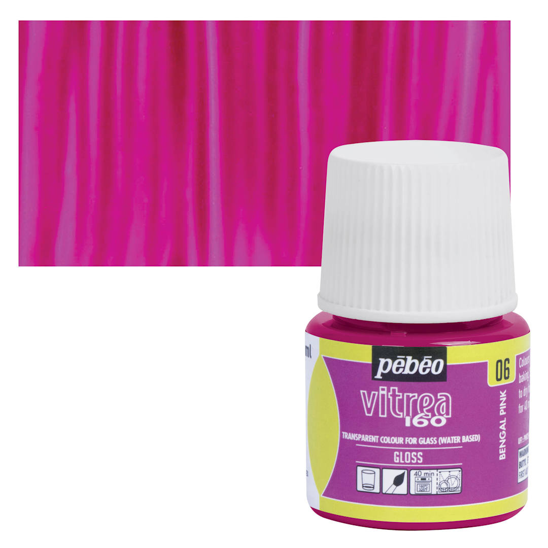 Open in modal - Pebeo Vitrea 160 Glass Paint - Bengal Pink, Glossy, 45 ml bottle and swatch