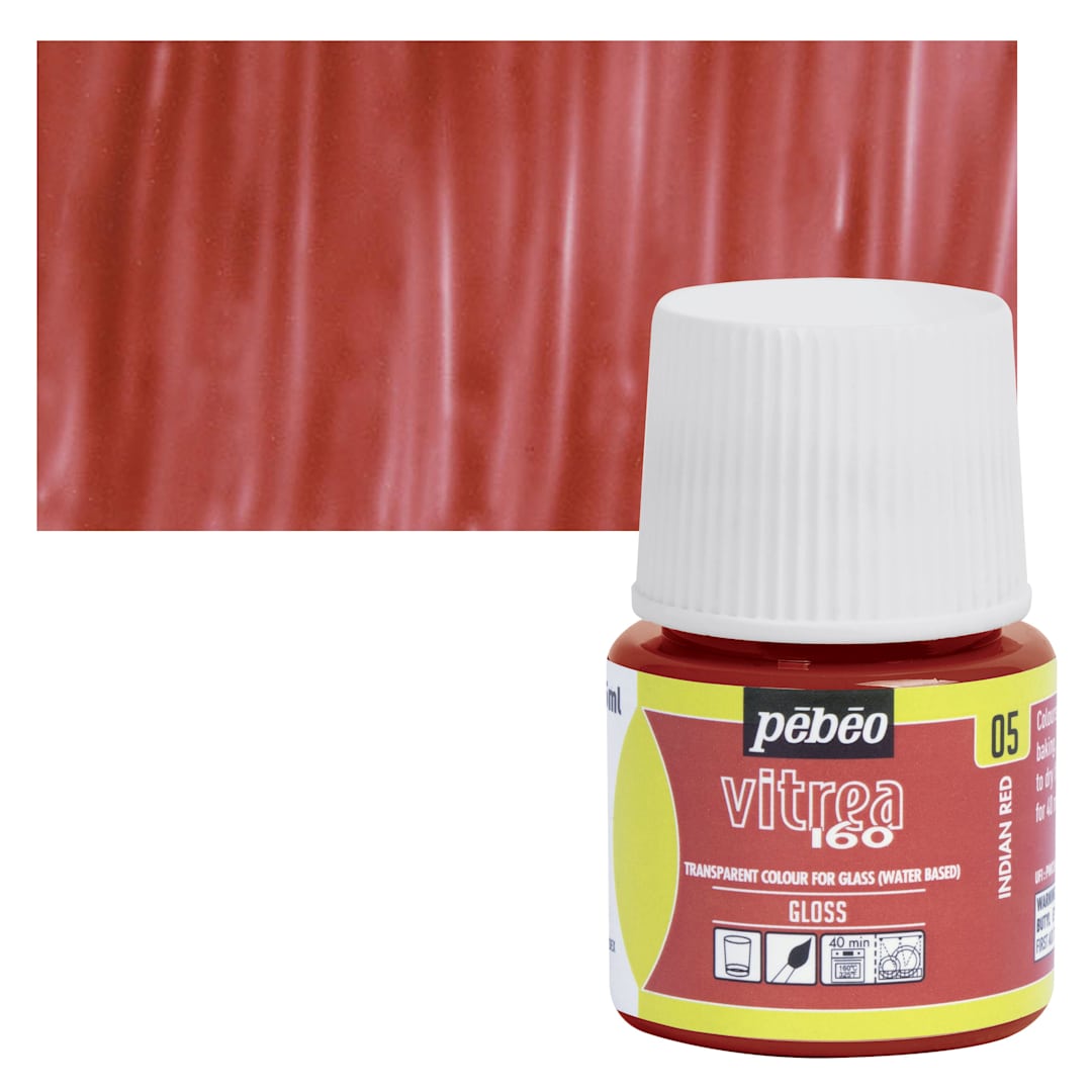 Open in modal - Pebeo Vitrea 160 Glass Paint - Indian Red, Glossy, 45 ml bottle and swatch