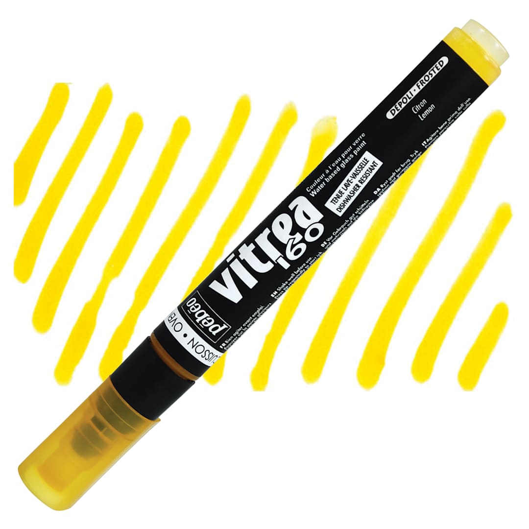 Open in modal - Pebeo Vitrea 160 Paint Marker - Lemon, Frosted marker and swatch