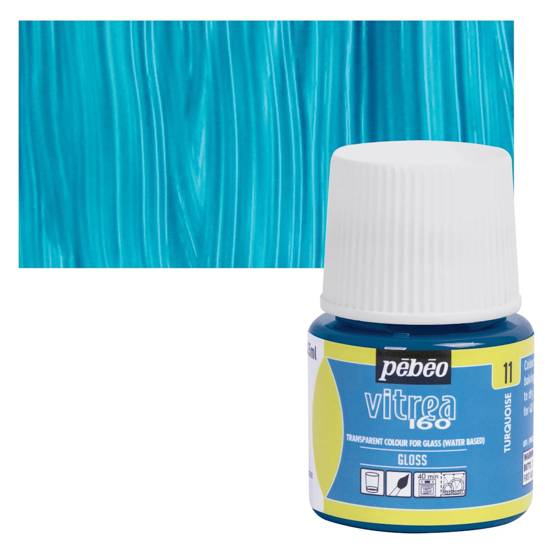Open in modal - Pebeo Vitrea 160 Glass Paint - Turquoise, Glossy, 45 ml bottle and swatch
