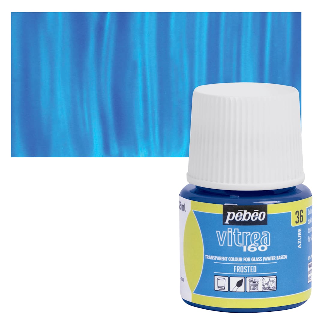 Open in modal - Pebeo Vitrea 160 Glass Paint - Azure, Frosted, 45 ml bottle and swatch