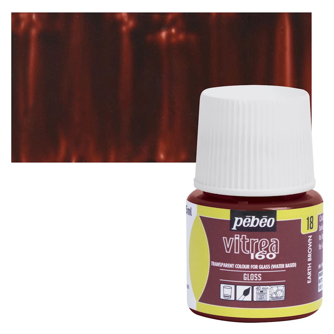 Open in modal - Pebeo Vitrea 160 Glass Paint - Earth Brown, Glossy, 45 ml bottle and swatch