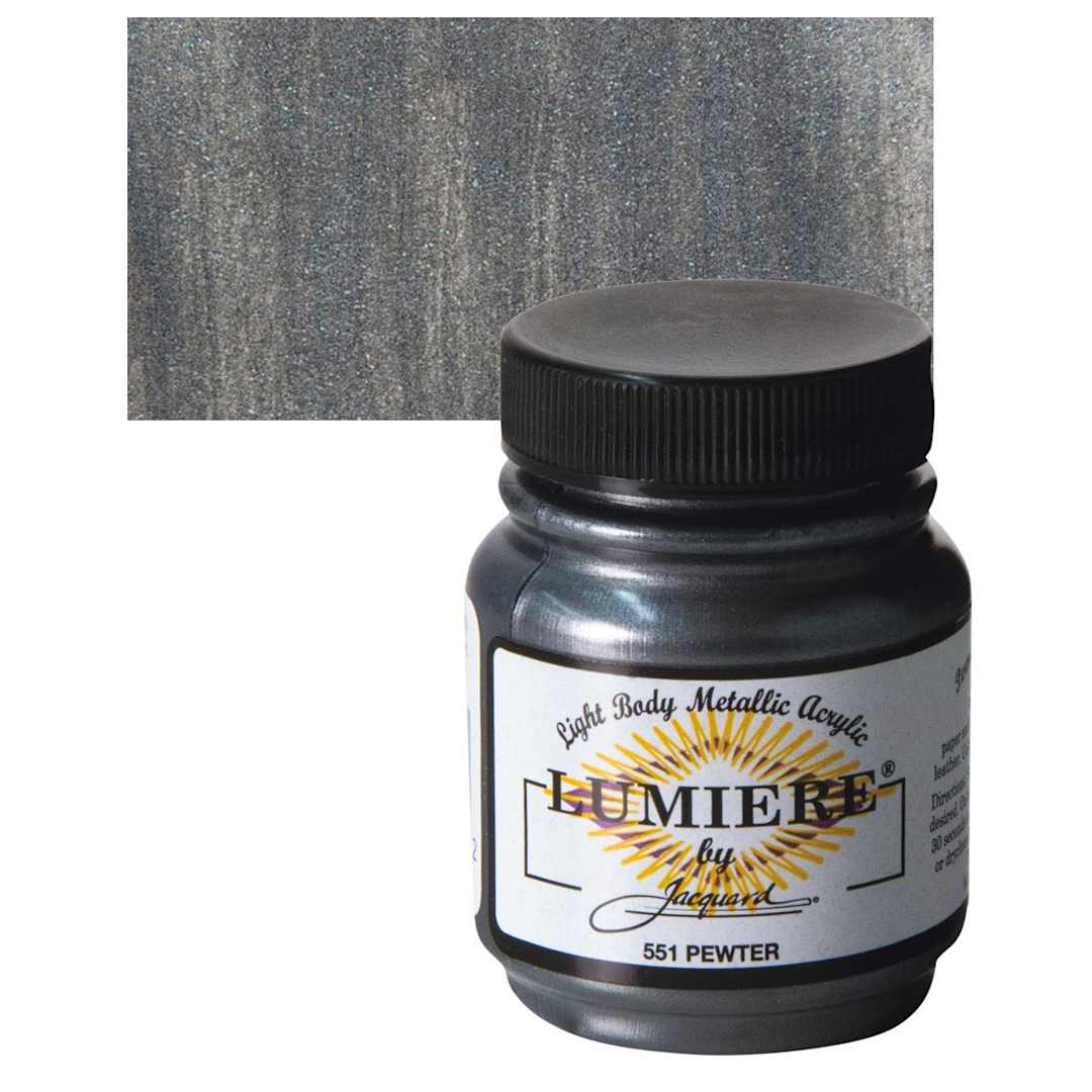 Open in modal - Jacquard Lumiere Acrylic - Metallic Pewter, 2.25 oz Jar and swatch